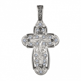 Подвеска-крест из черненого серебра Распятие Христово ЮЗ Елизавета с фианитом 3478-4ф 3478-4ф фото