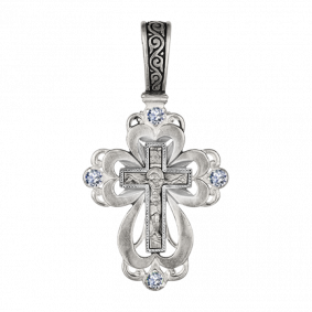 Подвеска-крест из черненого серебра Распятие Христово ЮЗ Елизавета с фианитом 3481-4ф 3481-4ф фото