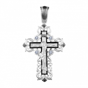 Подвеска-крест из черненого серебра Распятие Христово ЮЗ Елизавета с фианитом 3485-4ф 3485-4ф фото