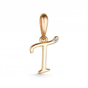 Золотая подвеска-буква Т АЛЬКОР с бриллиантом 35004-100 35004-100 фото