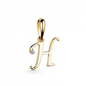 Подвеска-буква Н из лимонного золота АЛЬКОР с бриллиантом 35006-300 35006-300 фото