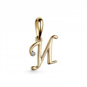 Подвеска-буква И из лимонного золота АЛЬКОР с бриллиантом 35009-300 35009-300 фото