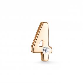 Золотая подвеска цифра 4 АЛЬКОР с бриллиантом 35493-100 35493-100 фото