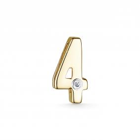 Подвеска из лимонного золота цифра 4 АЛЬКОР с бриллиантом 35493-300 35493-300 фото