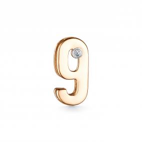 Золотая подвеска цифра 9 АЛЬКОР с бриллиантом 35497-100 35497-100 фото