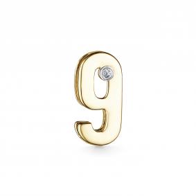 Подвеска из лимонного золота цифра 9 АЛЬКОР с бриллиантом 35497-300 35497-300 фото