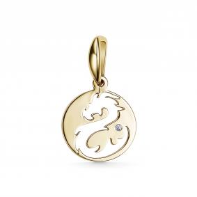 Подвеска Символ года Дракон из лимонного золота АЛЬКОР с бриллиантом 35649-300 35649-300 фото