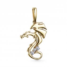 Подвеска из лимонного золота Символ года Дракон АЛЬКОР с бриллиантом 35657-300 35657-300 фото