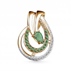 Золотая подвеска АЛЬКОР 35810-101 с бриллиантом и изумрудом 35810-101 фото