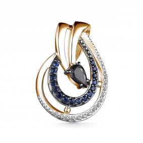 Золотая подвеска АЛЬКОР 35810-102 с бриллиантом и сапфиром 35810-102 фото