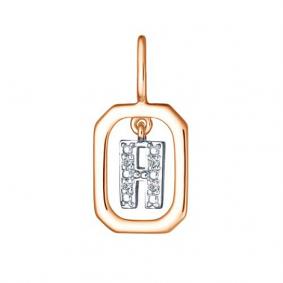 Золотая подвеска-буква Н АЛЬКОР с бриллиантом 35826-100 35826-100 фото