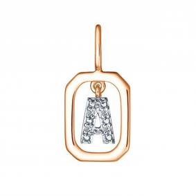 Золотая подвеска-буква А АЛЬКОР с бриллиантом 35890-100 35890-100 фото