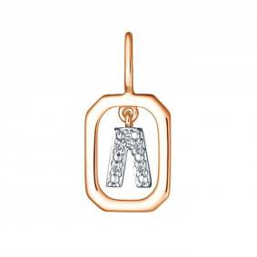 Золотая подвеска-буква Л АЛЬКОР с бриллиантом 35892-100 35892-100 фото