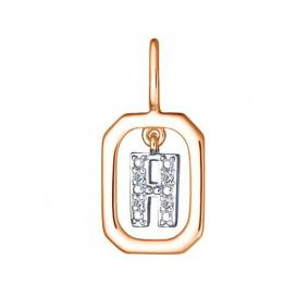 Золотая подвеска-буква Н АЛЬКОР с бриллиантом 35894-100 35894-100 фото