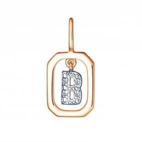 Золотая подвеска-буква В АЛЬКОР с бриллиантом 35897-100 35897-100 фото