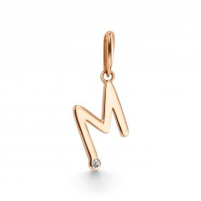 Золотая подвеска-буква М АЛЬКОР с бриллиантом 35908-100 35908-100 фото