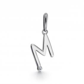 Подвеска-буква М из белого золота АЛЬКОР с бриллиантом 35908-200 35908-200 фото