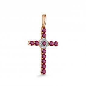Золотая подвеска АЛЬКОР 36241-103 с бриллиантом и рубином 36241-103 фото