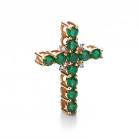 Золотая подвеска АЛЬКОР 36242-101 с бриллиантом и изумрудом 36242-101 фото