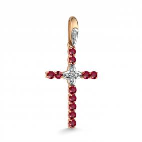Золотая подвеска АЛЬКОР 36245-103 с бриллиантом и рубином 36245-103 фото