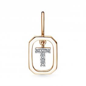 Золотая подвеска-буква Т АЛЬКОР с бриллиантом 36303-100 36303-100 фото