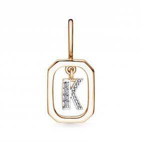 Золотая подвеска-буква К АЛЬКОР с бриллиантом 36304-100 36304-100 фото