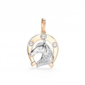 Золотая подвеска Символ года Лошадь АЛЬКОР с бриллиантом 36738-100 36738-100 фото