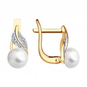 Золотые серьги SOKOLOV 37792394 с фианитом и жемчугом 37792394 фото