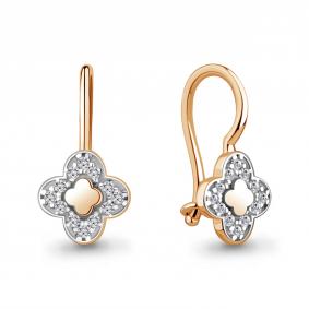 Золотые серьги AQUAMARINE 400809А с фианитом 400809А фото