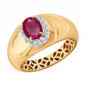 Золотое кольцо SOKOLOV 4010787 с бриллиантом и рубином 4010787 фото