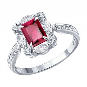 Кольцо из белого золота SOKOLOV 4010792-3-5 с рубином и бриллиантом выращенным 4010792-3-5 фото