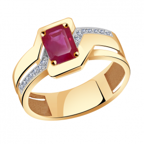 Золотое кольцо Александра 4011790ск с бриллиантом и рубином 4011790ск фото