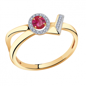 Золотое кольцо Александра 4012125ск с бриллиантом и рубином 4012125ск фото