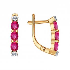 Золотые серьги SOKOLOV 4020349 с бриллиантом и рубином 4020349 фото