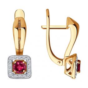 Золотые серьги SOKOLOV 4020387 с бриллиантом и рубином 4020387 фото