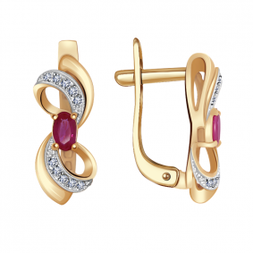 Золотые серьги Александра 4020406ск с бриллиантом и рубином 4020406ск фото