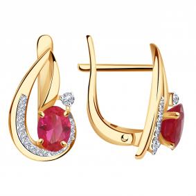 Золотые серьги Александра 4020664ск с бриллиантом и рубином 4020664ск фото