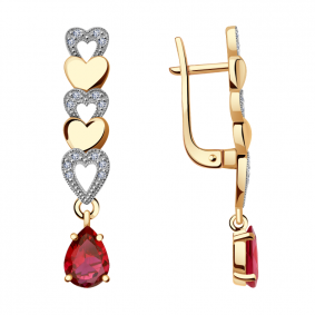 Длинные золотые серьги Александра с бриллиантом и рубином 4020685ск 4020685ск фото