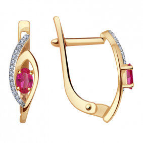 Золотые серьги Александра 4020700ск с бриллиантом и рубином 4020700ск фото