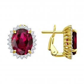Серьги из лимонного золота SOKOLOV 4020756-2 с бриллиантом и рубином 4020756-2 фото