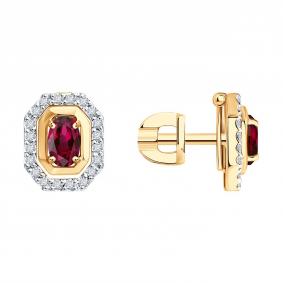 Золотые серьги SOKOLOV 4020790 с бриллиантом и рубином 4020790 фото
