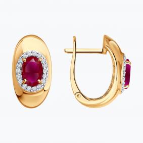 Золотые серьги SOKOLOV 4020808 с бриллиантом и рубином 4020808 фото