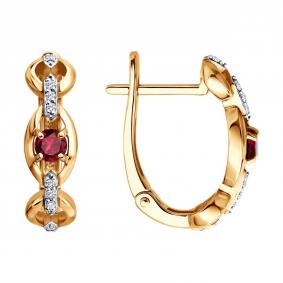 Золотые серьги SOKOLOV 4020810 с бриллиантом и рубином 4020810 фото