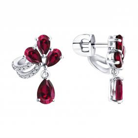 Серьги из белого золота SOKOLOV 4020812-3 с бриллиантом и рубином 4020812-3 фото