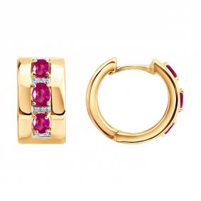 Золотые серьги SOKOLOV 4020813 с бриллиантом и рубином 4020813 фото