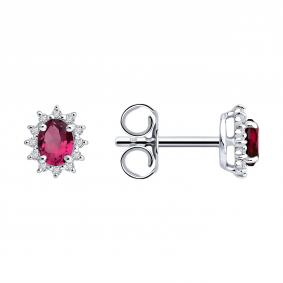 Серьги из белого золота SOKOLOV 4020814-3 с бриллиантом и рубином 4020814-3 фото