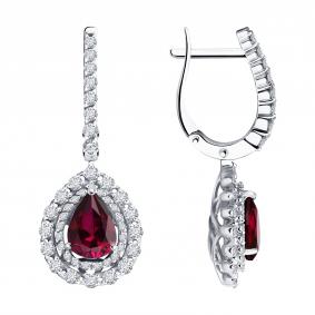 Серьги из белого золота SOKOLOV 4020820-3-5 с рубином и бриллиантом выращенным 4020820-3-5 фото