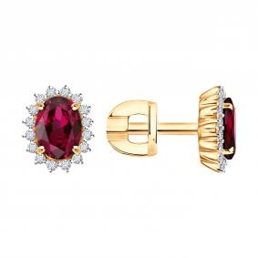 Золотые серьги SOKOLOV 4020822 с бриллиантом и рубином 4020822 фото