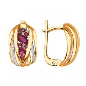 Золотые серьги Александра 4021036ск с бриллиантом и рубином 4021036ск фото