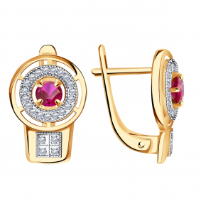 Золотые серьги Александра 4021117сбк с бриллиантом и рубином 4021117сбк фото